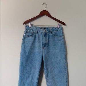 Boohoo Long Slitted Flare Light Wash Denim Jeans